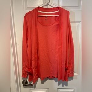 Isaac Mizrahi Essentials Women’s Coral Faux-Shell Top and Connected Cardigan